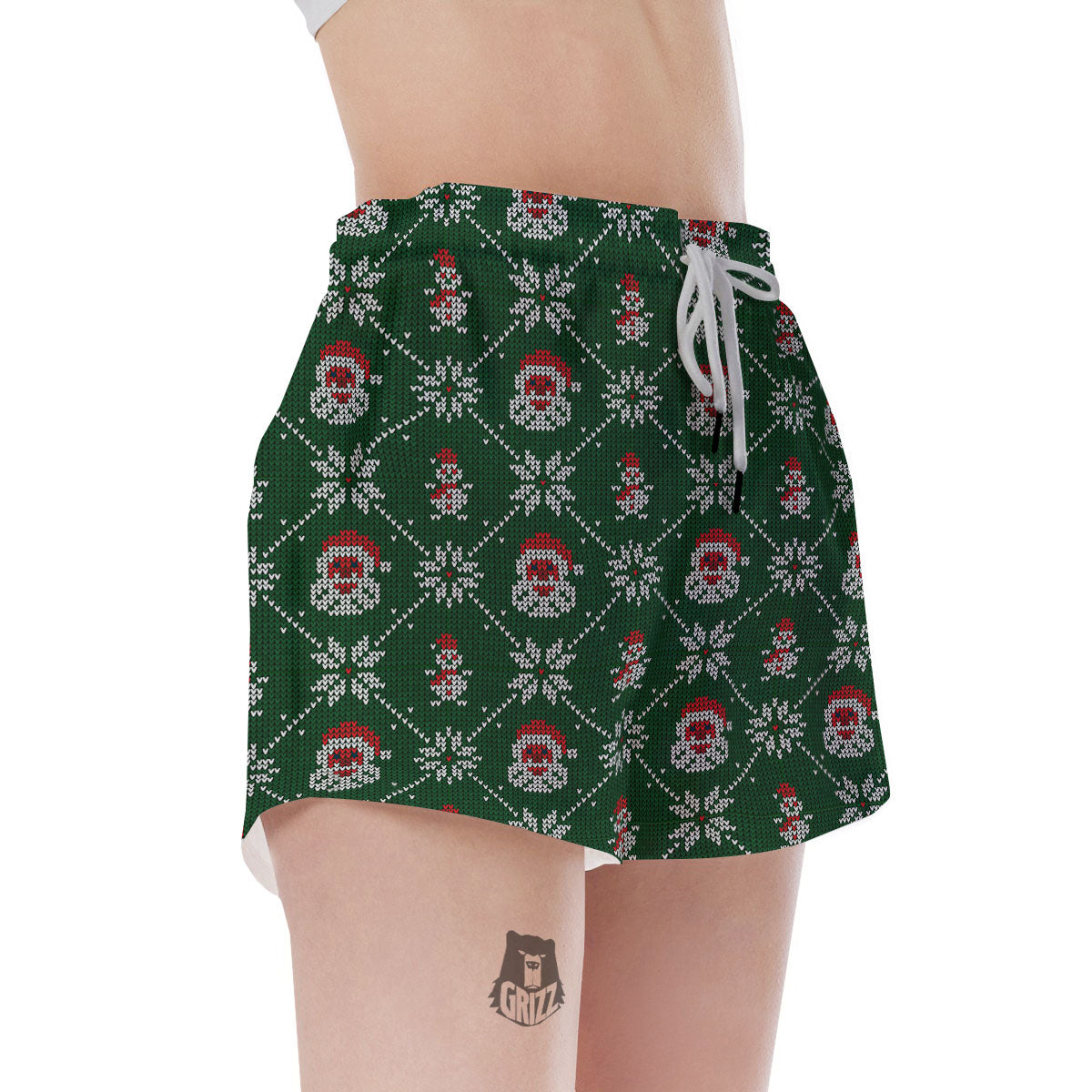 Knitted Santa Claus Print Pattern Women's Shorts-grizzshop