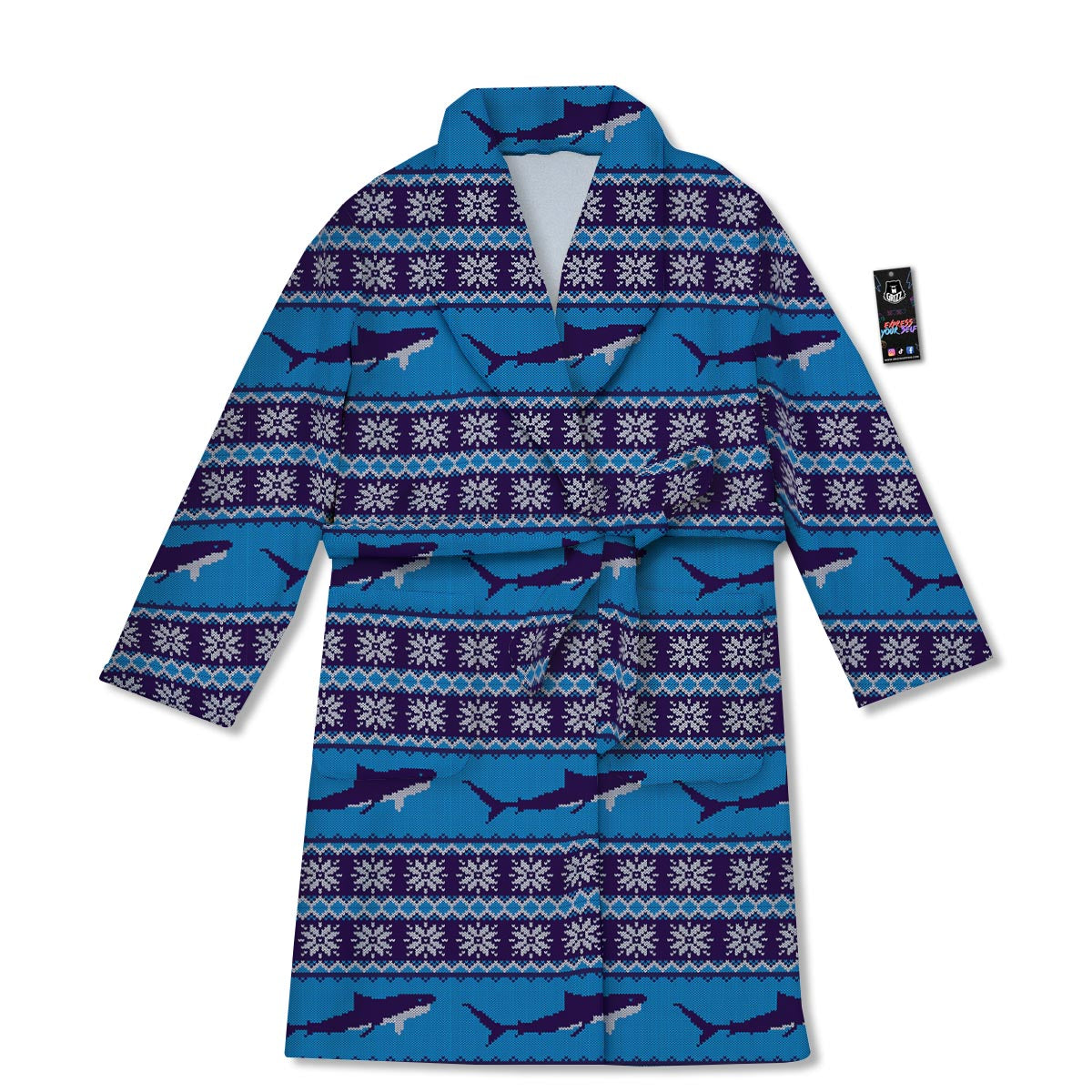 Knitted Shark Print Pattern Bathrobe-grizzshop