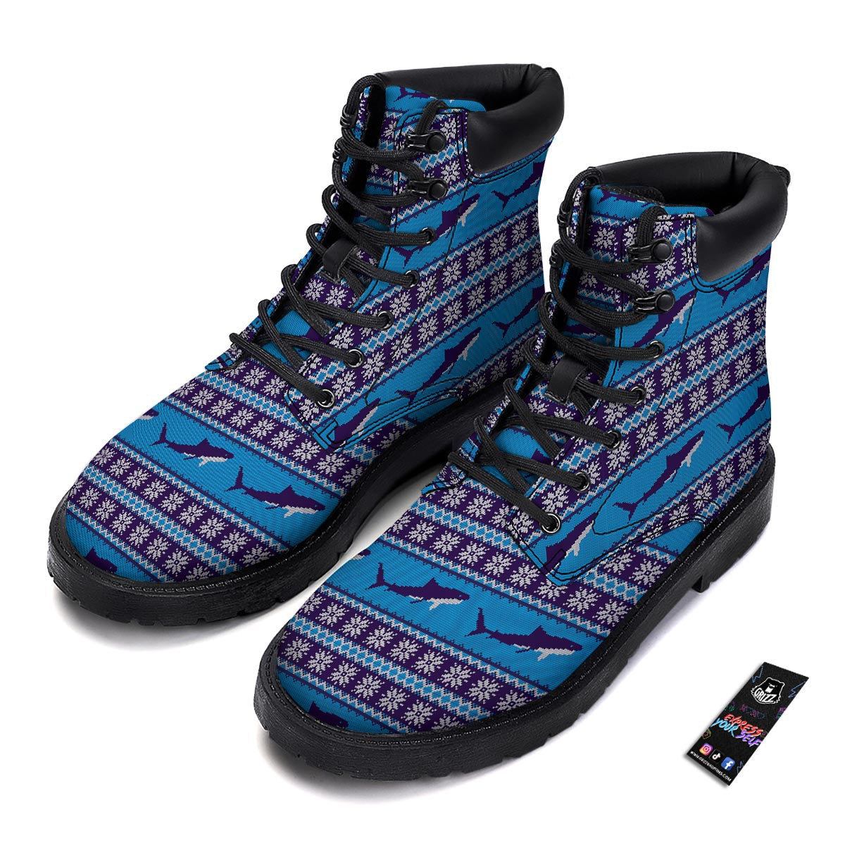 Knitted Shark Print Pattern Boots-grizzshop