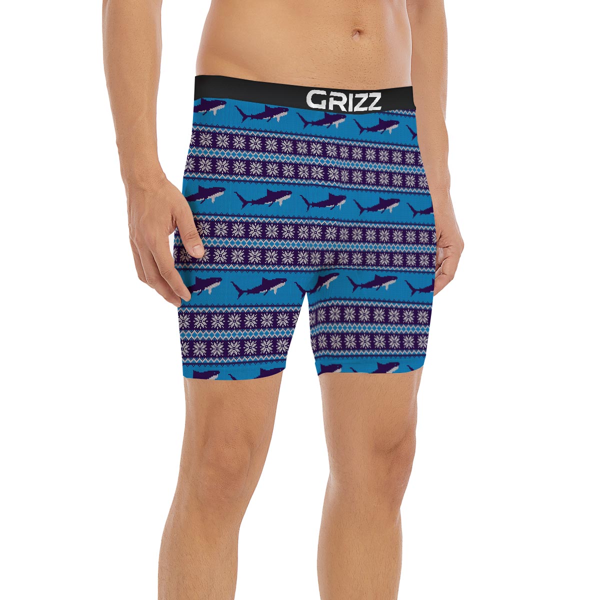 Knitted Shark Print Pattern Boxer Briefs-grizzshop