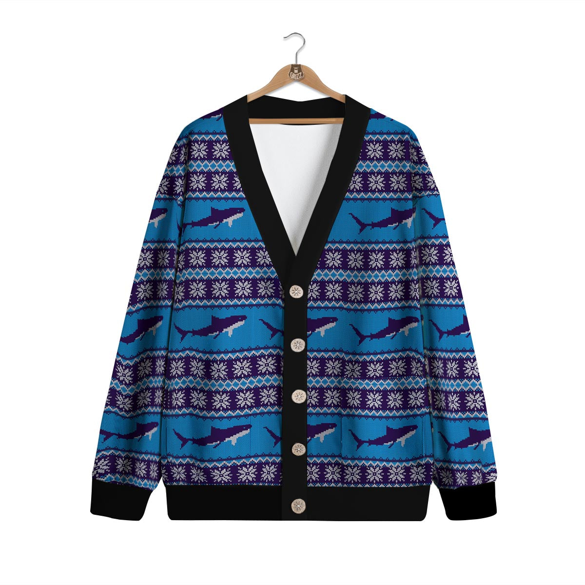 Knitted Shark Print Pattern Cardigan-grizzshop