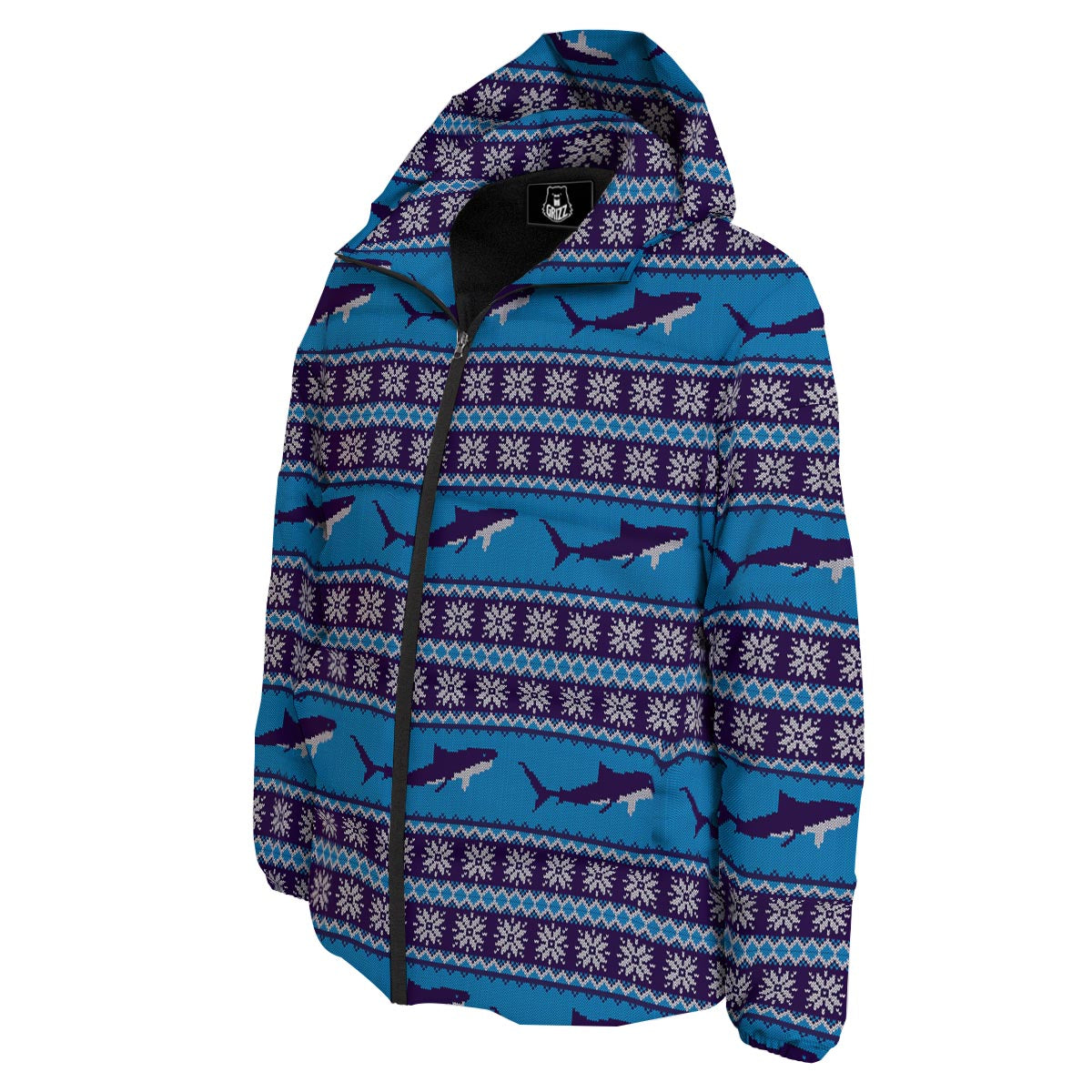 Knitted Shark Print Pattern Down Jacket-grizzshop