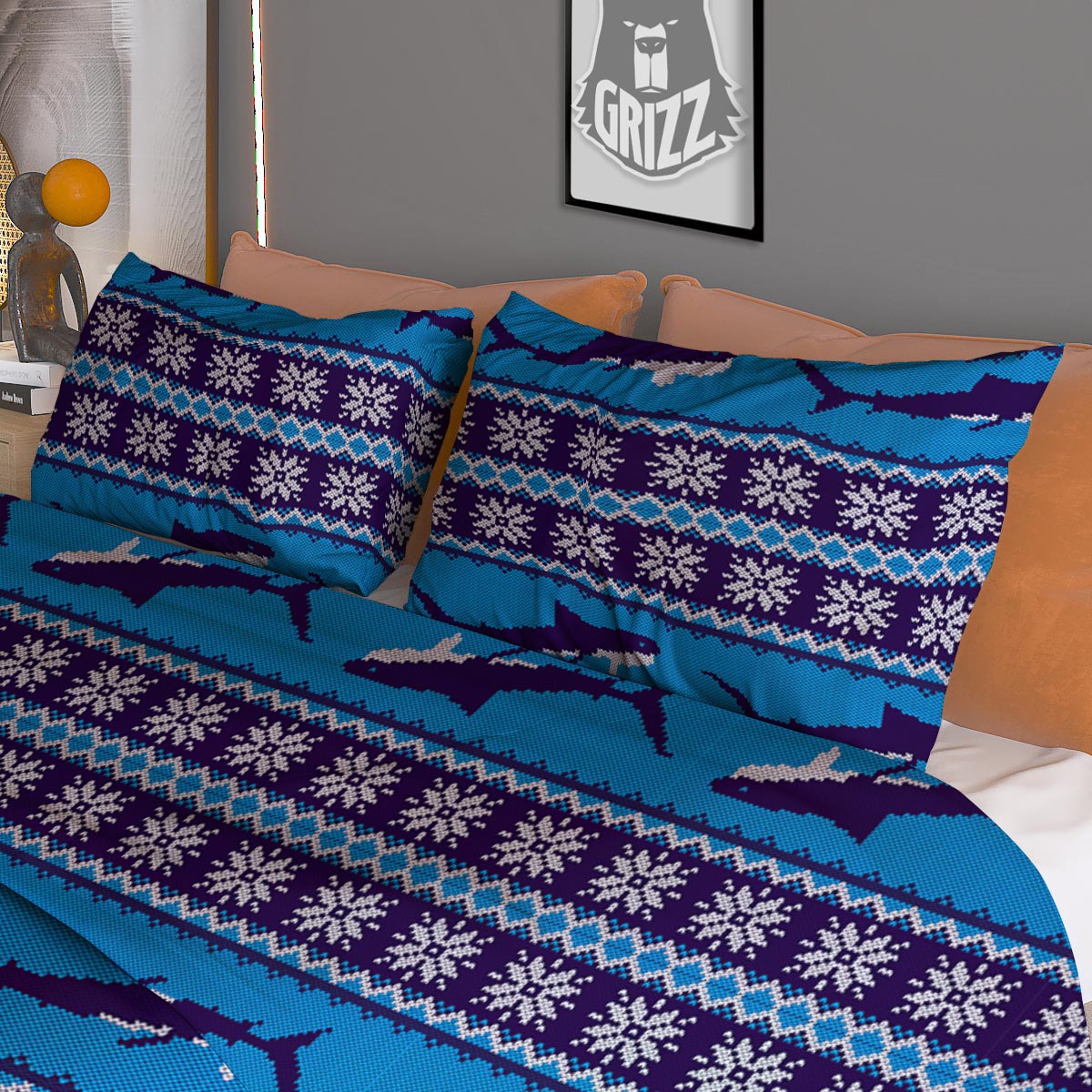 Knitted Turquoise Print Pattern Duvet Cover Bedding Set