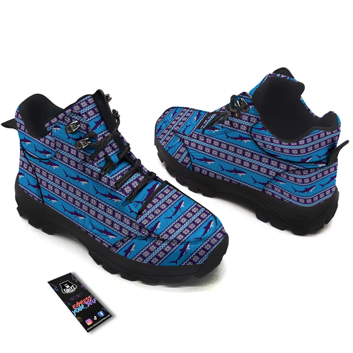 Knitted Shark Print Pattern Hiking Shoes-grizzshop