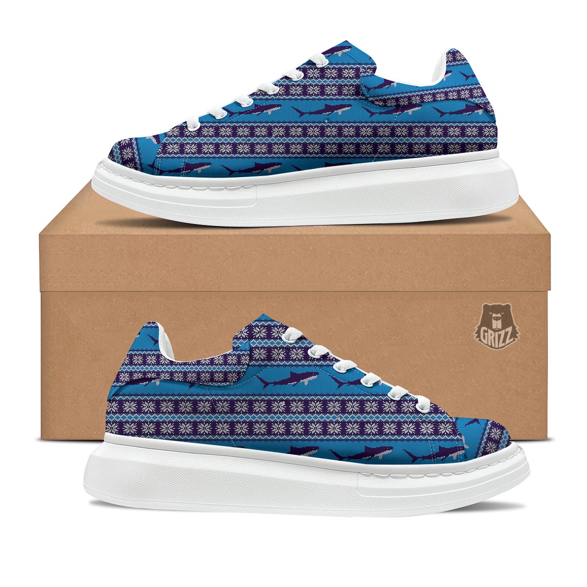 Knitted Shark Print Pattern Platform Shoes-grizzshop