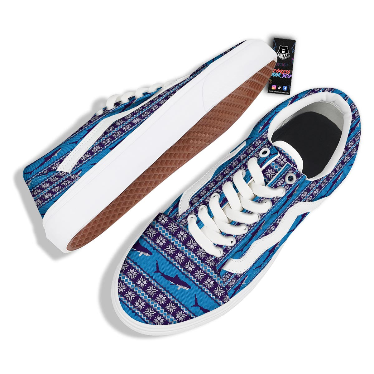 Knitted Shark Print Pattern Skate Shoes-grizzshop