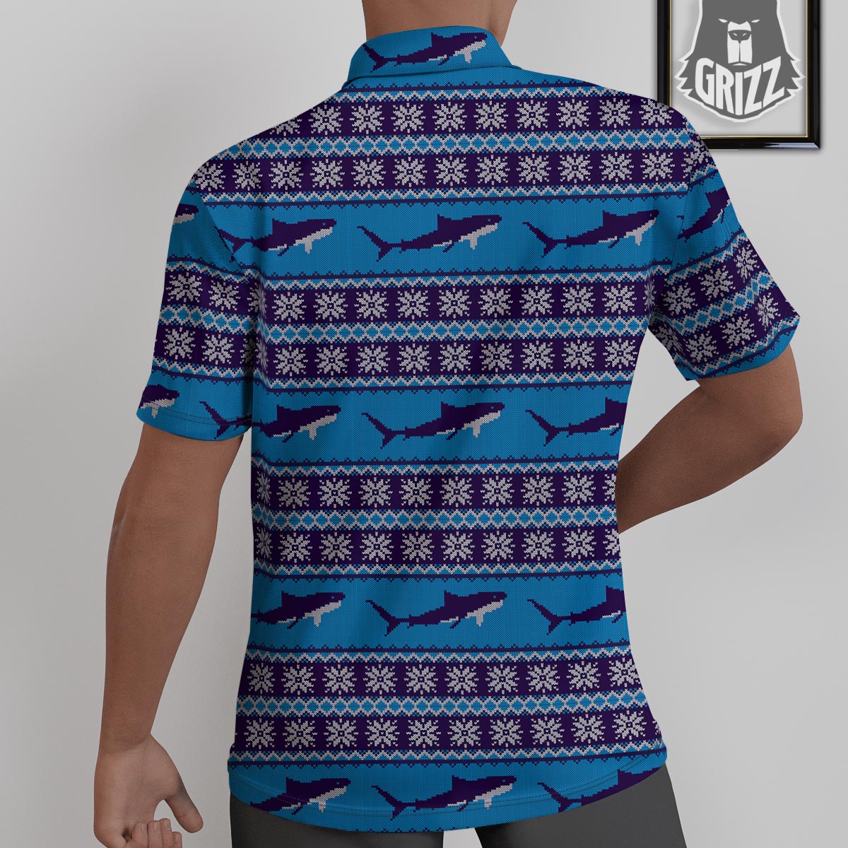 Knitted Shark Print Pattern Untucked Shirts-grizzshop