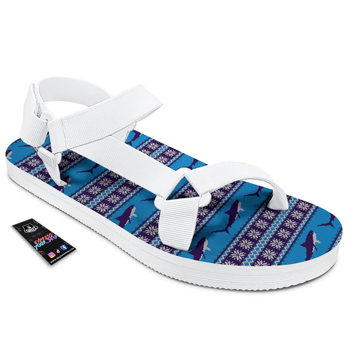 Knitted Shark Print Pattern White Open Toe Sandals-grizzshop