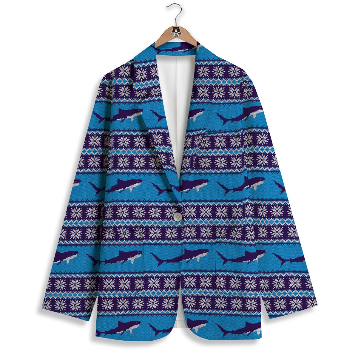 Knitted Shark Print Pattern Women's Blazer-grizzshop