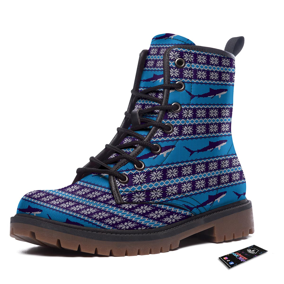 Knitted Shark Print Pattern Work Boots-grizzshop