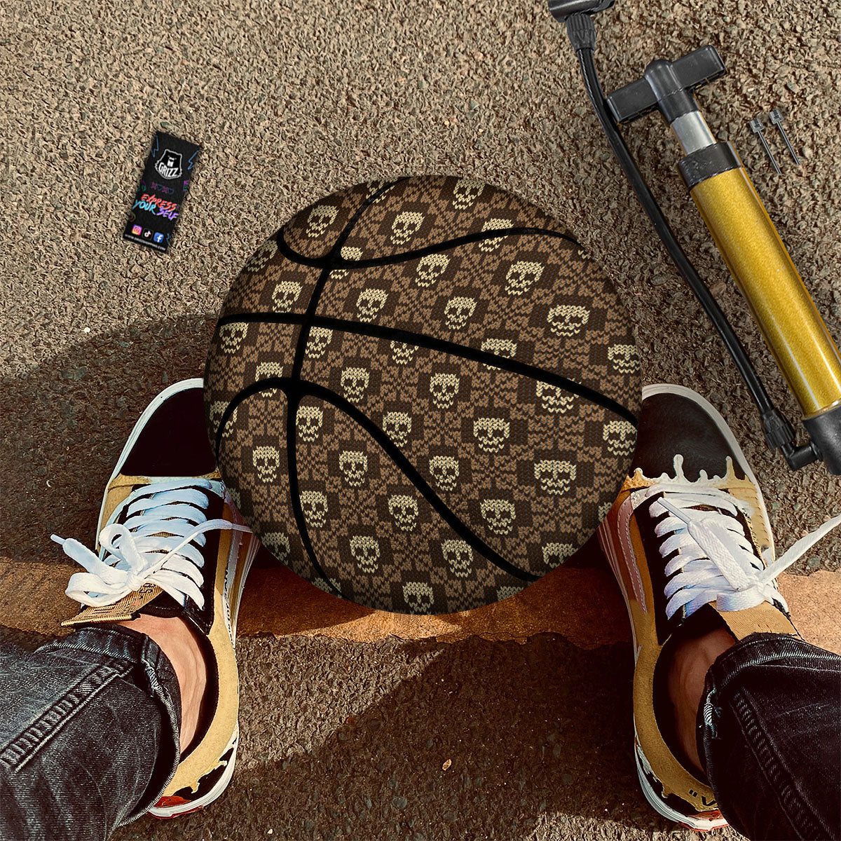 Knitted Skull Print Pattern Basketball-grizzshop