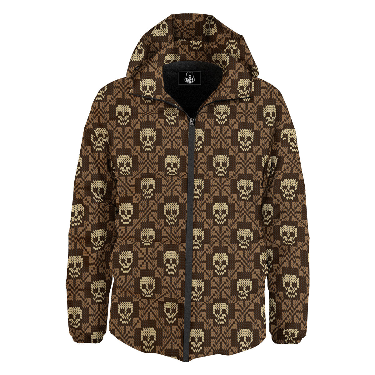 Knitted Skull Print Pattern Down Jacket-grizzshop