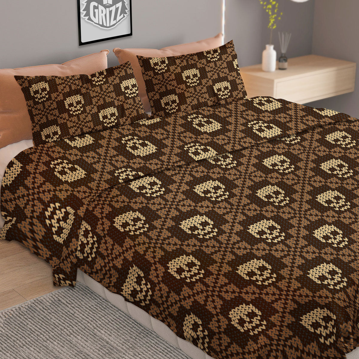 Knitted Valentine's Day Print Pattern Duvet Cover Bedding Set