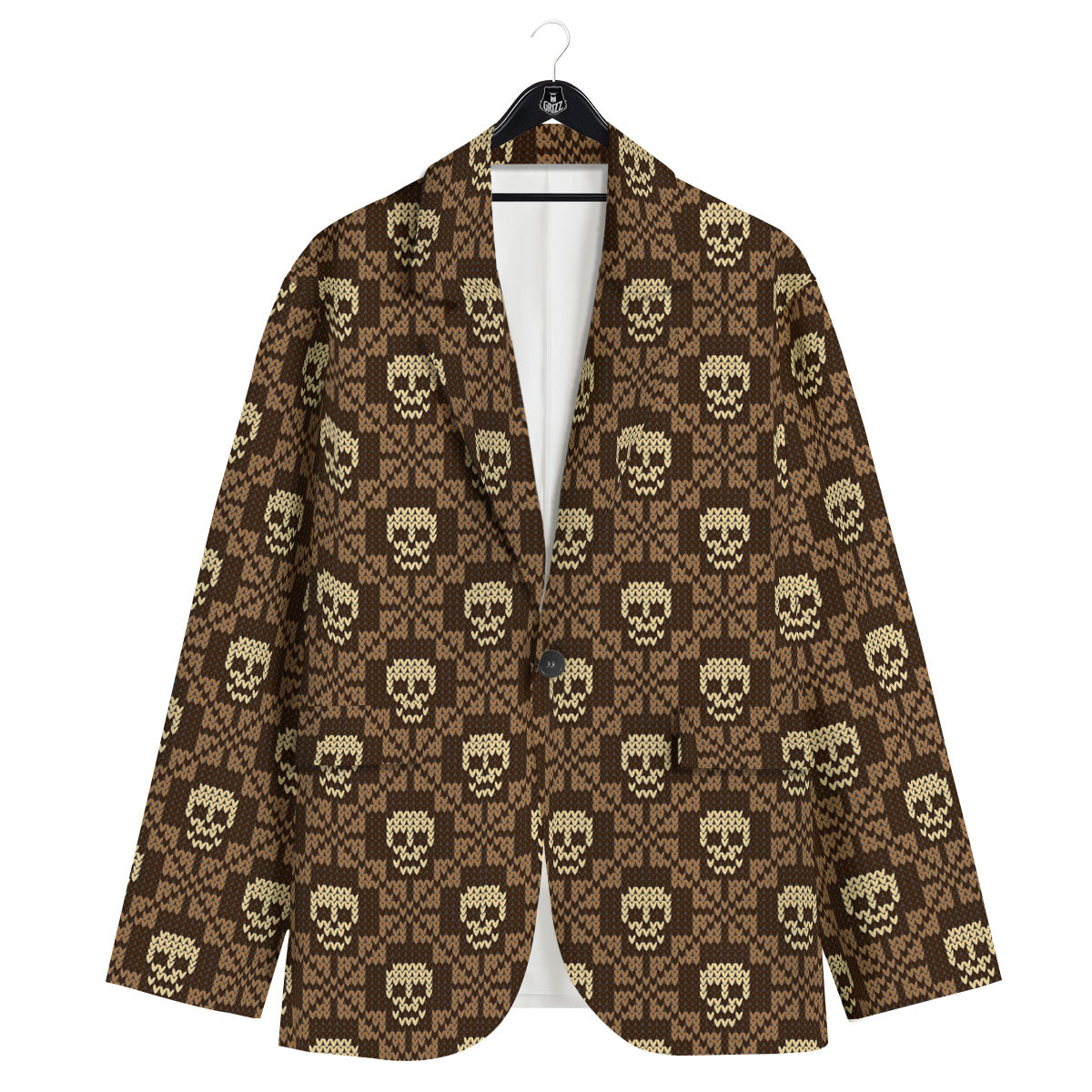 Knitted Skull Print Pattern Men's Sport Coat-grizzshop