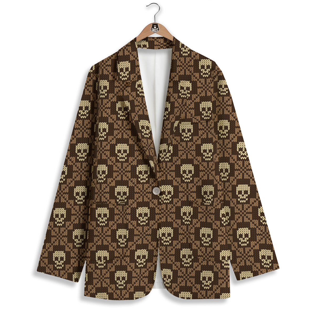 Knitted Skull Print Pattern Women's Blazer-grizzshop