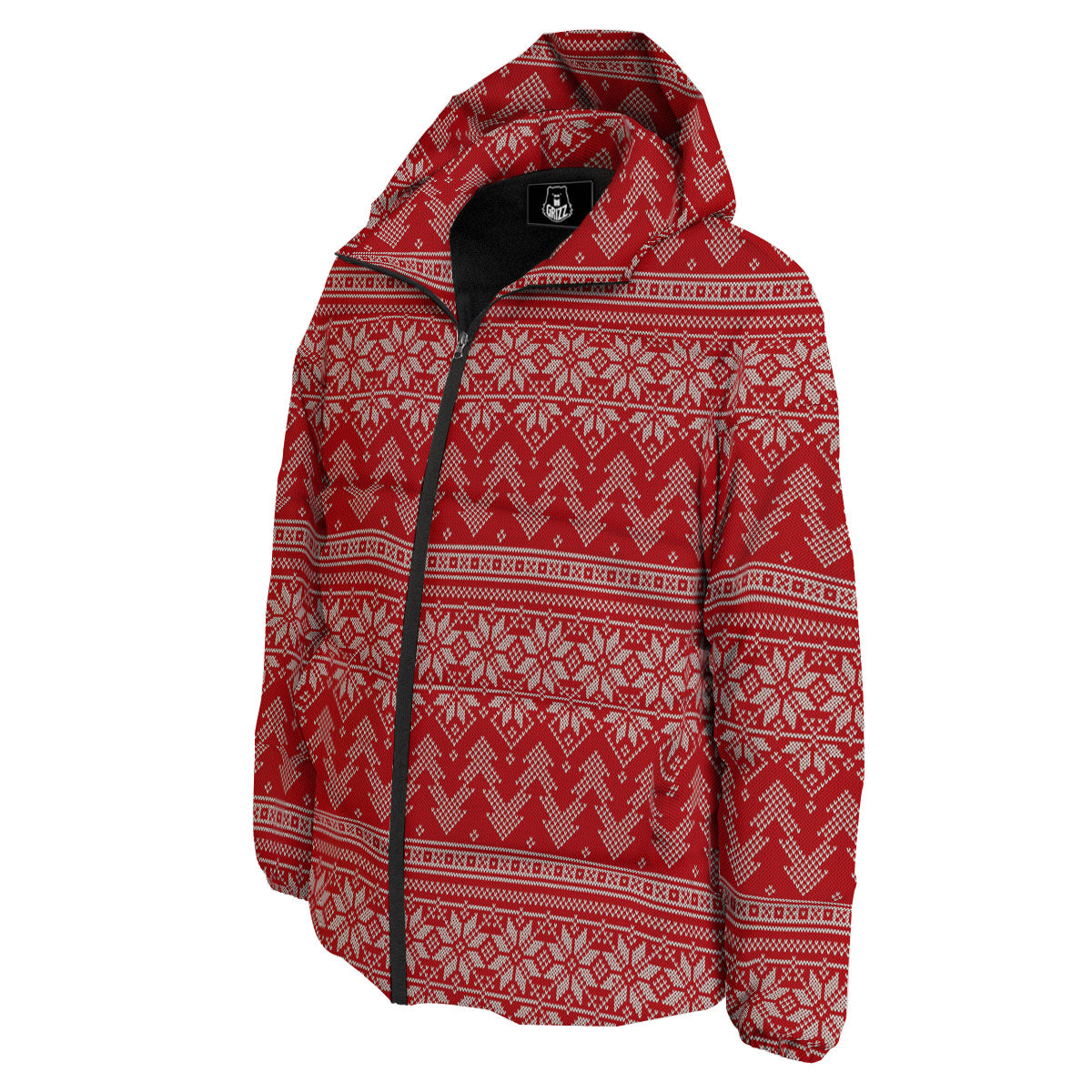 Knitted Snow Flower Print Pattern Down Jacket-grizzshop