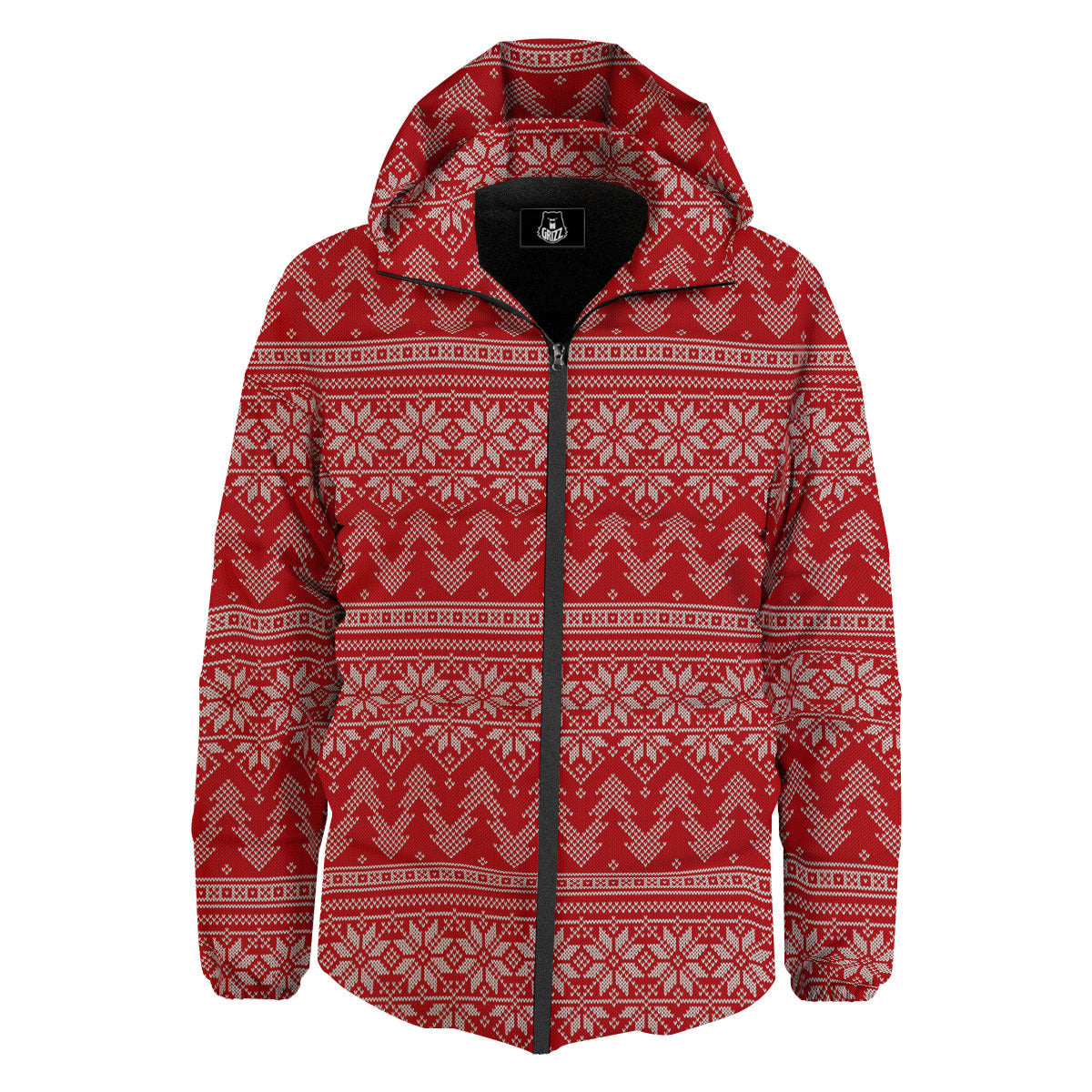 Knitted Snow Flower Print Pattern Down Jacket-grizzshop