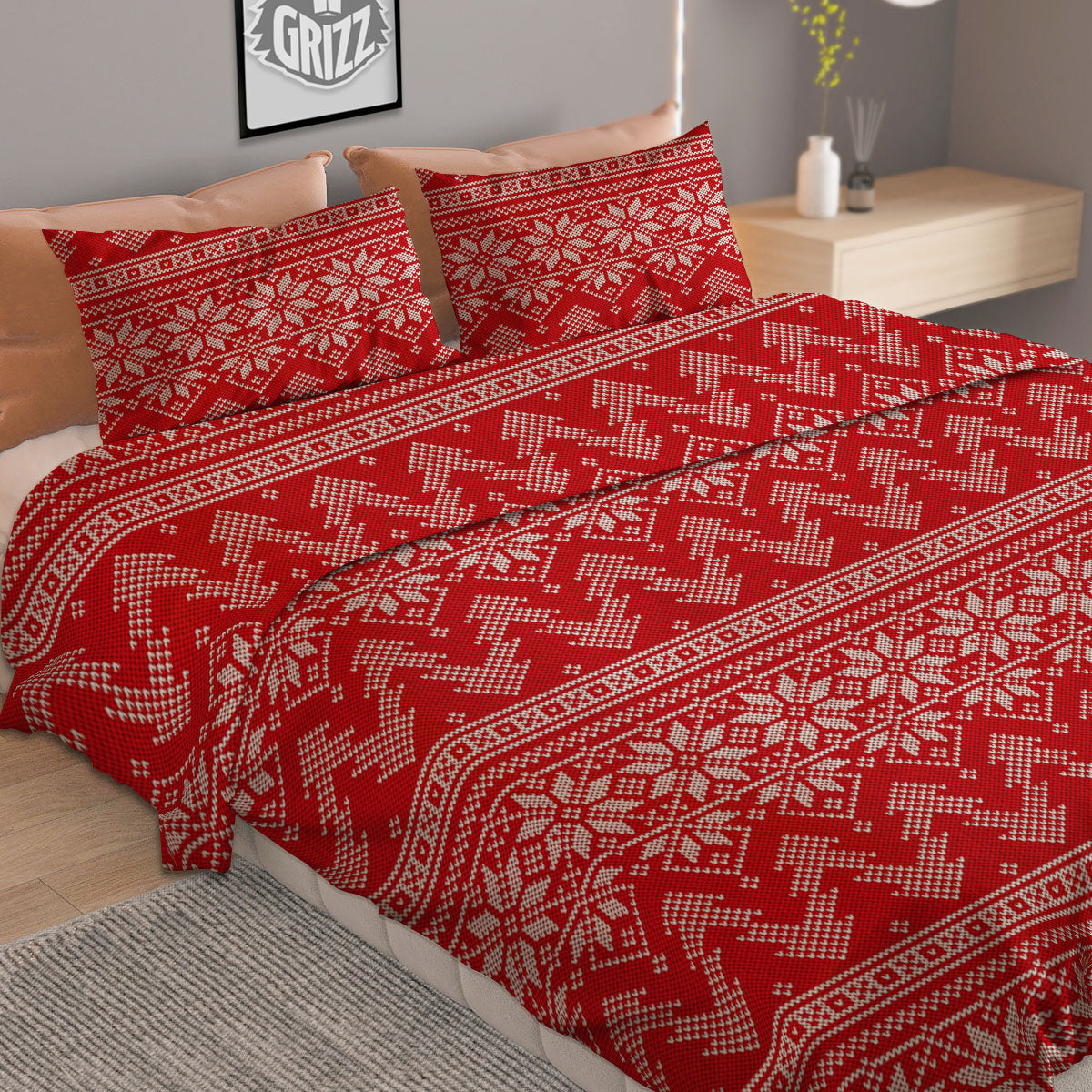 Knitted Vintage Print Pattern Duvet Cover Bedding Set