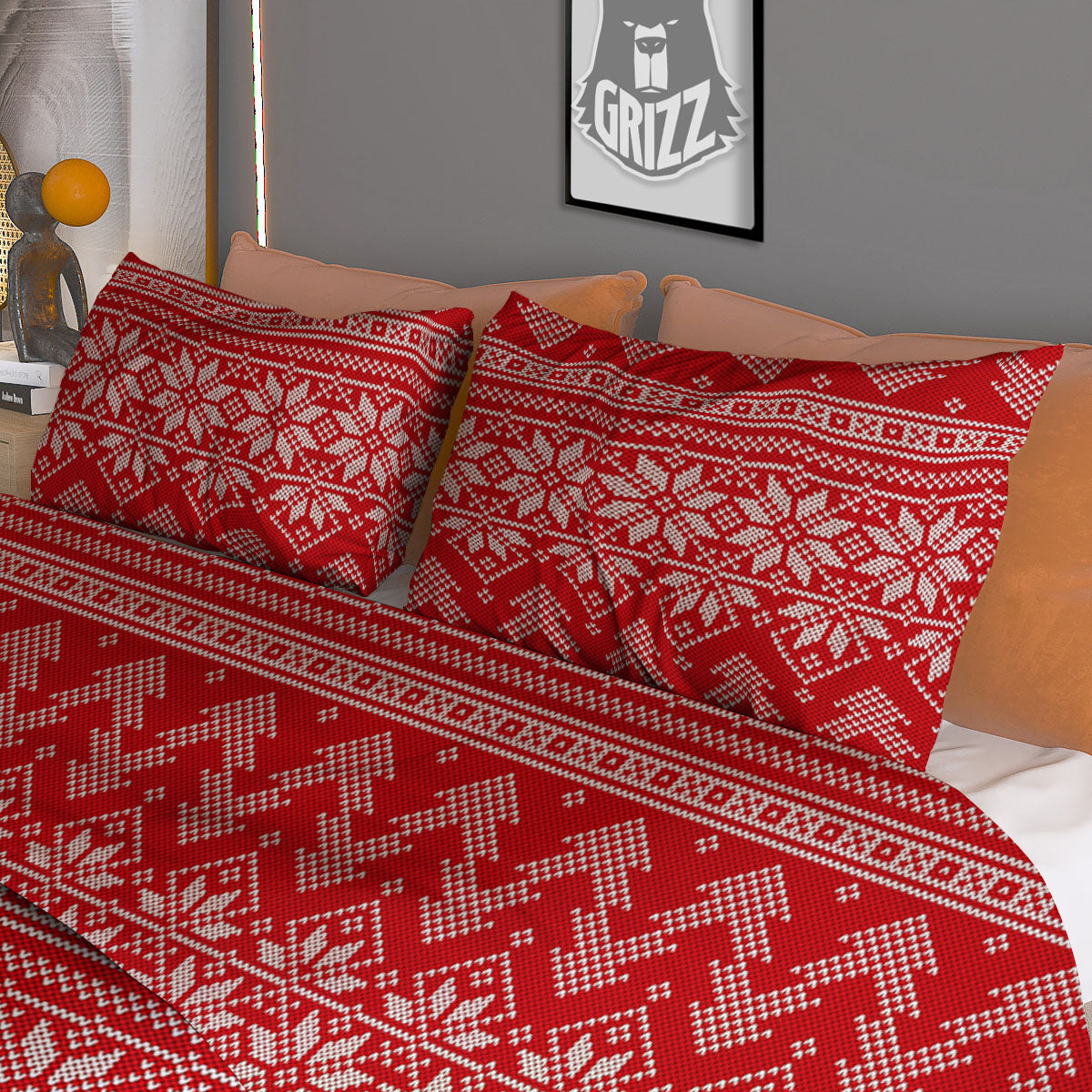 Knitted Vintage Print Pattern Duvet Cover Bedding Set