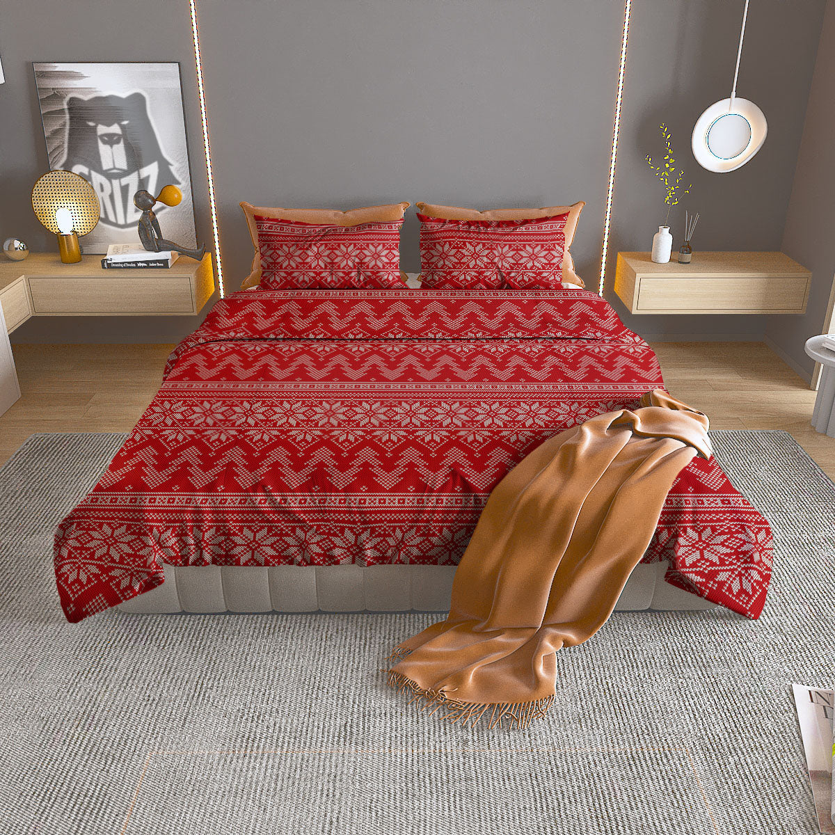 Knitted Vintage Print Pattern Duvet Cover Bedding Set