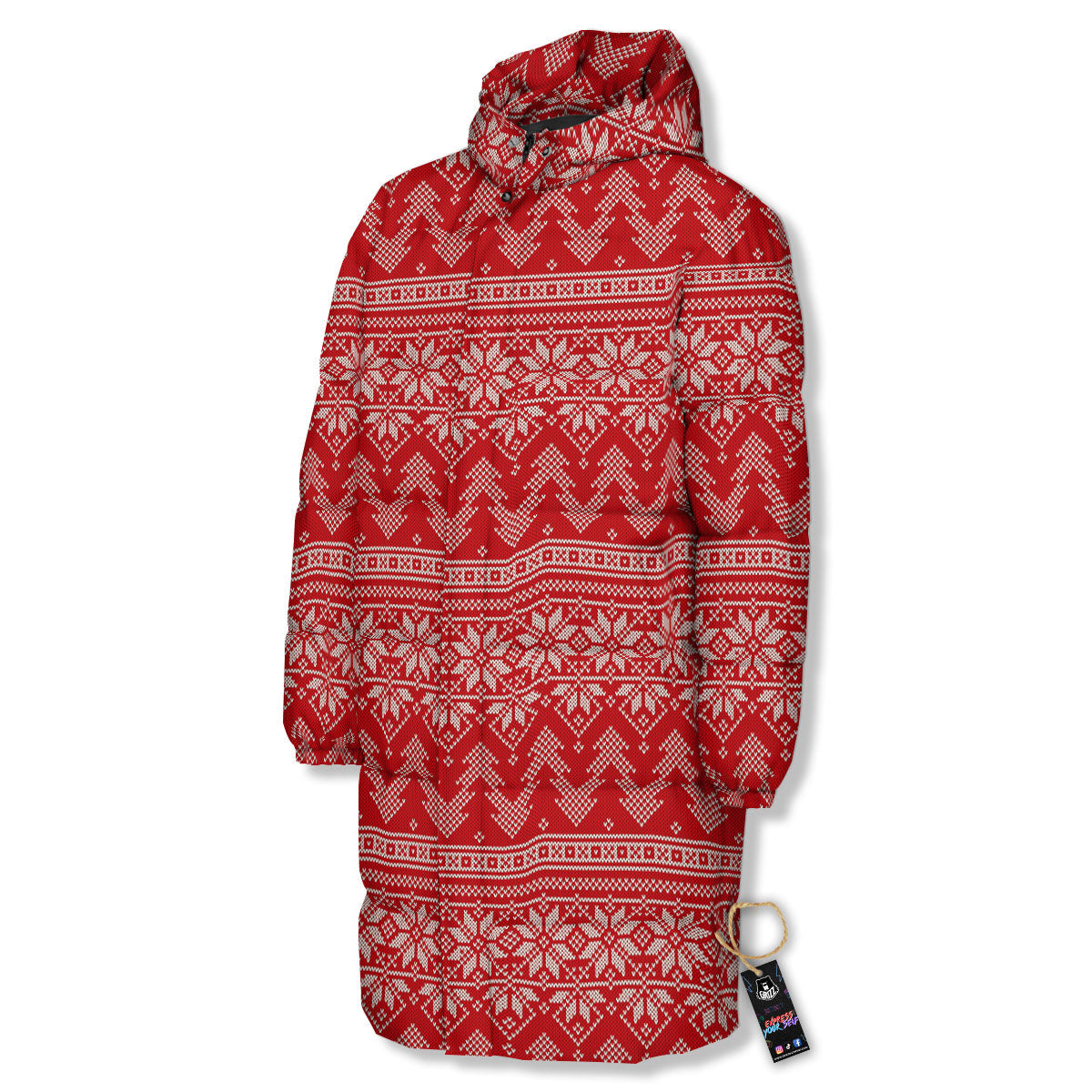 Knitted Snow Flower Print Pattern Long Down Jacket-grizzshop