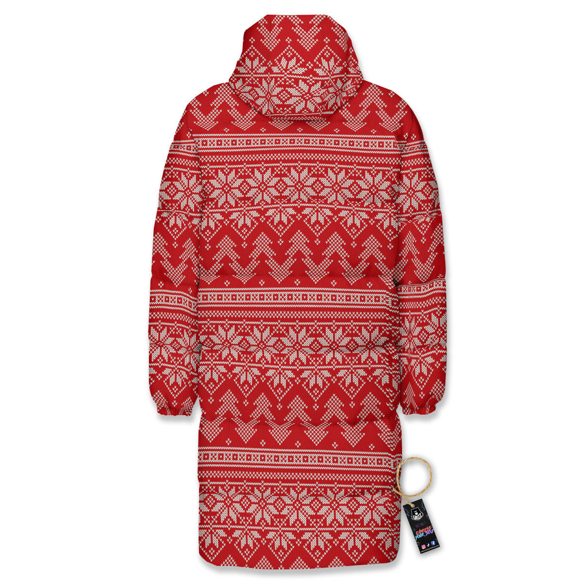 Knitted Snow Flower Print Pattern Long Down Jacket-grizzshop