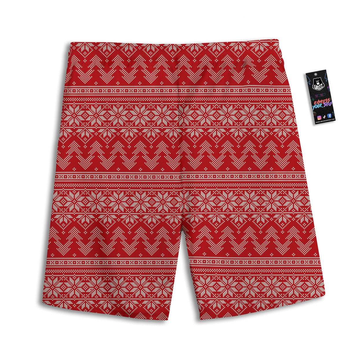 Knitted Snow Flower Print Pattern Men's Athletic Shorts