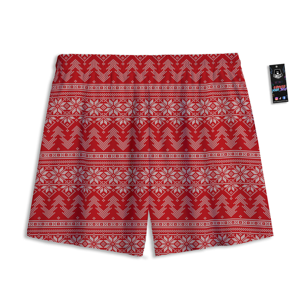 Knitted Snow Flower Print Pattern Mesh Shorts