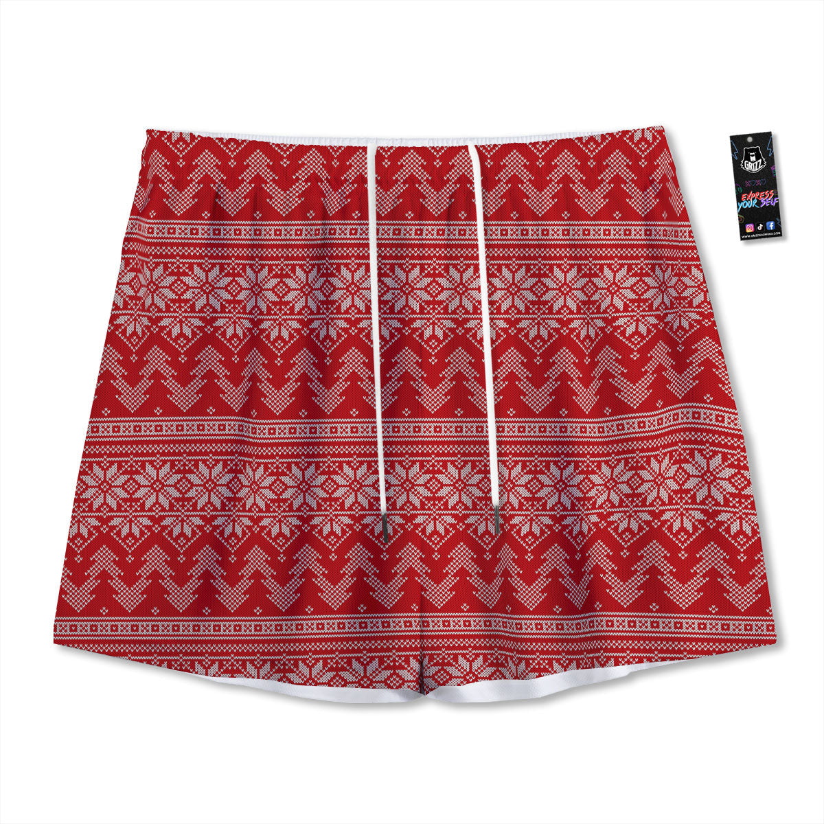 Knitted Snow Flower Print Pattern Mesh Shorts