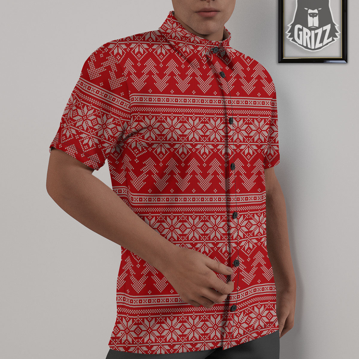 Knitted Snow Flower Print Pattern Untucked Shirts-grizzshop