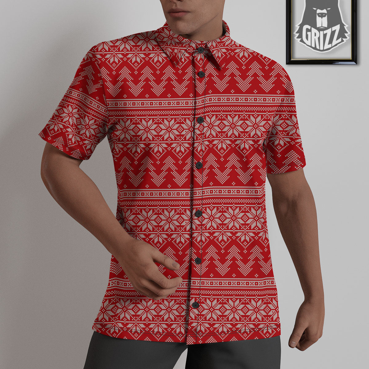 Knitted Snow Flower Print Pattern Untucked Shirts-grizzshop