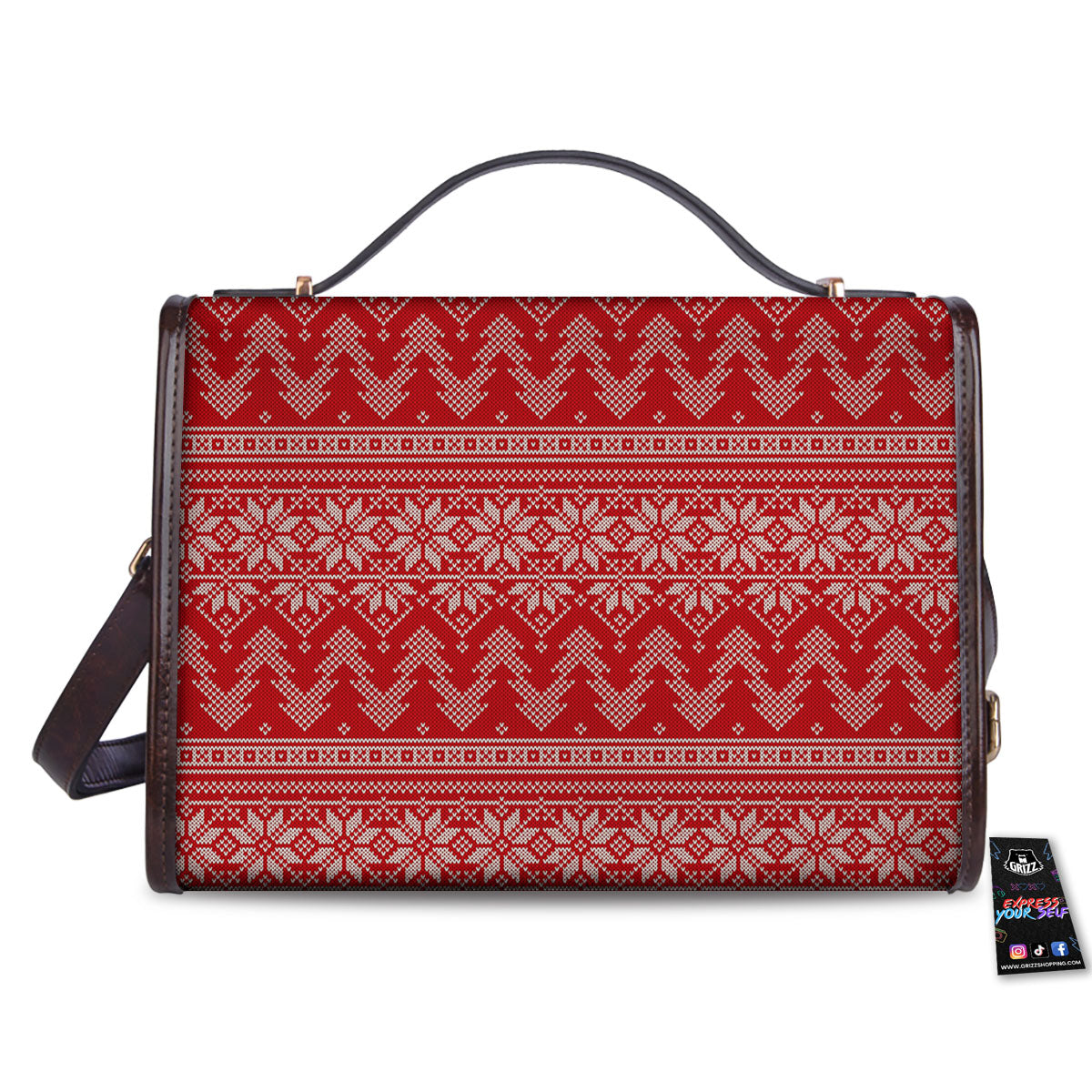 Knitted Snow Flower Print Pattern Women's Satchel Bag-grizzshop