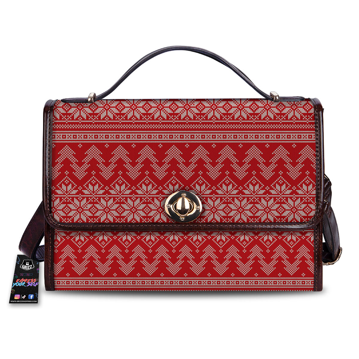 Knitted Snow Flower Print Pattern Women's Satchel Bag-grizzshop