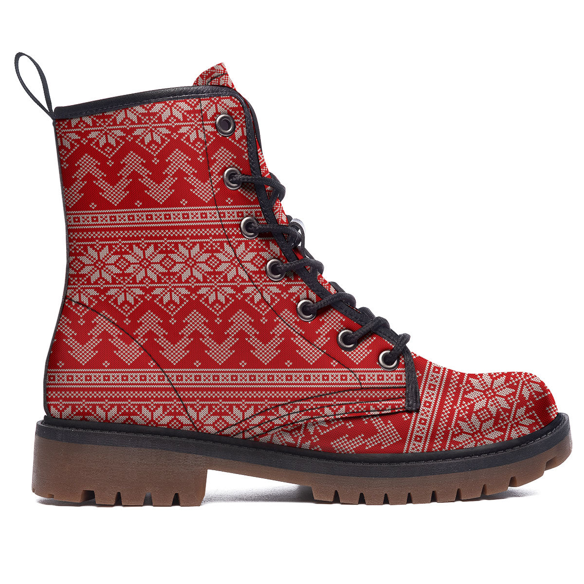Knitted Snow Flower Print Pattern Work Boots-grizzshop