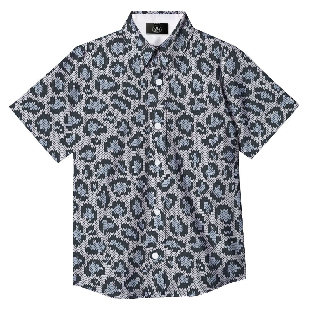 Knitted Snow Leopard Print Pattern Button Up Shirt-grizzshop