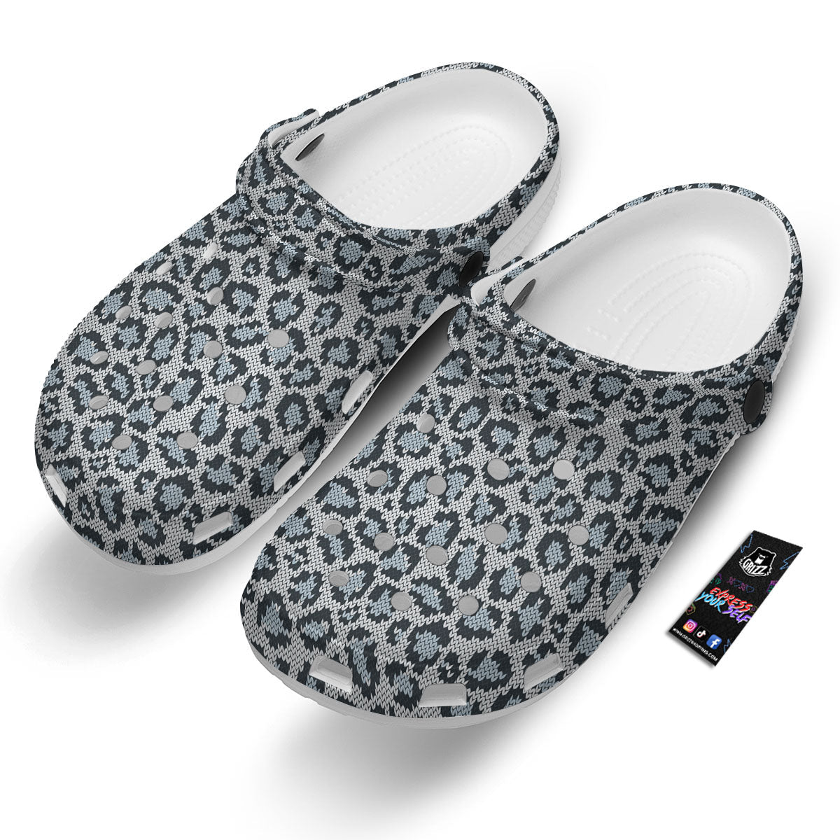 Knitted Snow Leopard Print Pattern Clog-grizzshop