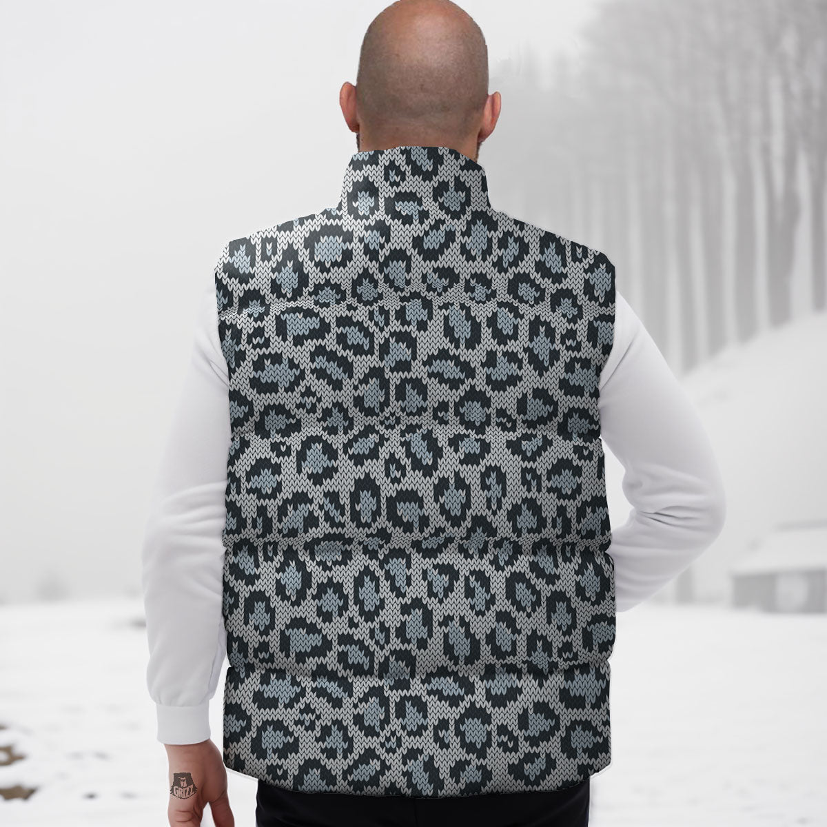 Knitted Snow Leopard Print Pattern Down Vest