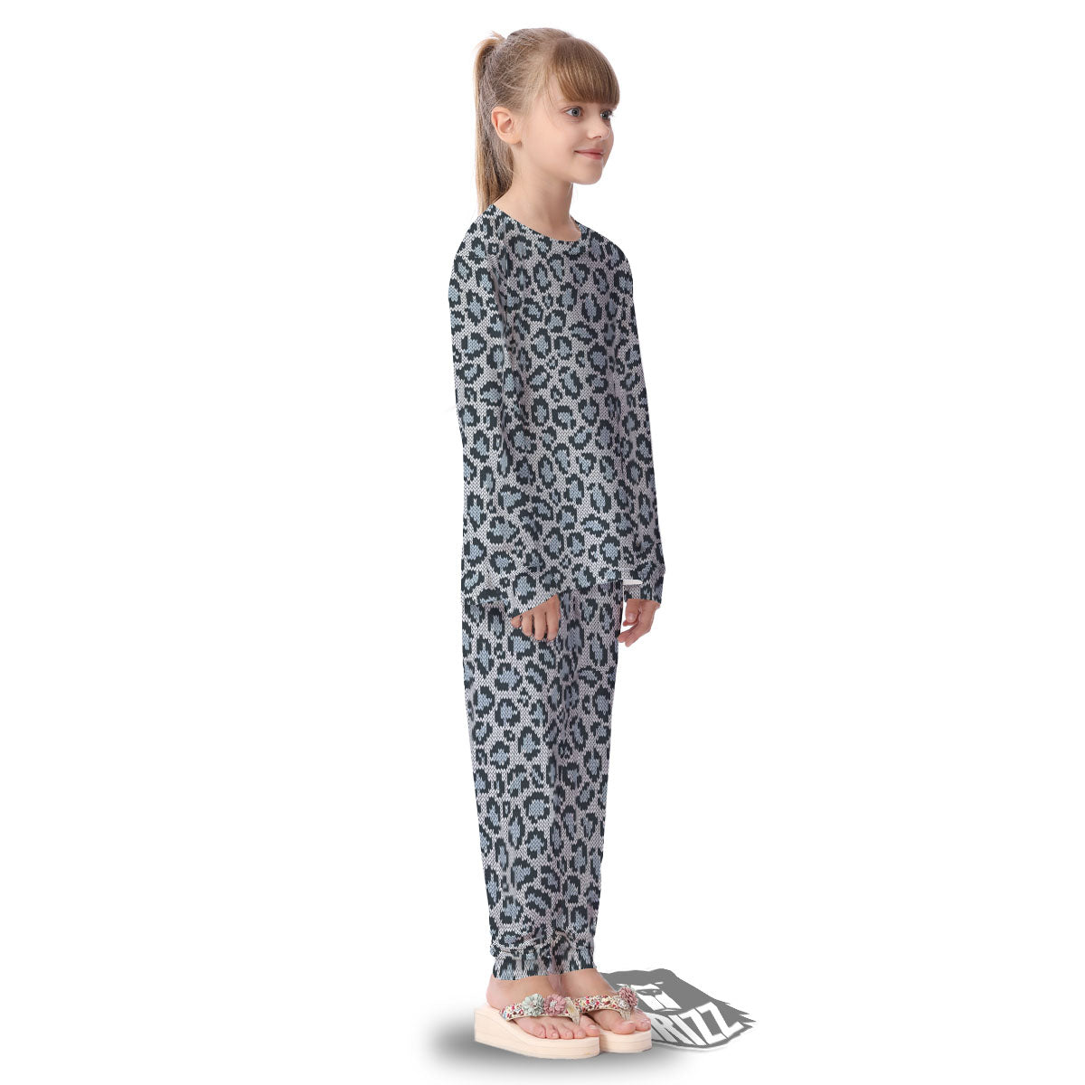 Knitted Snow Leopard Print Pattern Kid's Pajamas-grizzshop