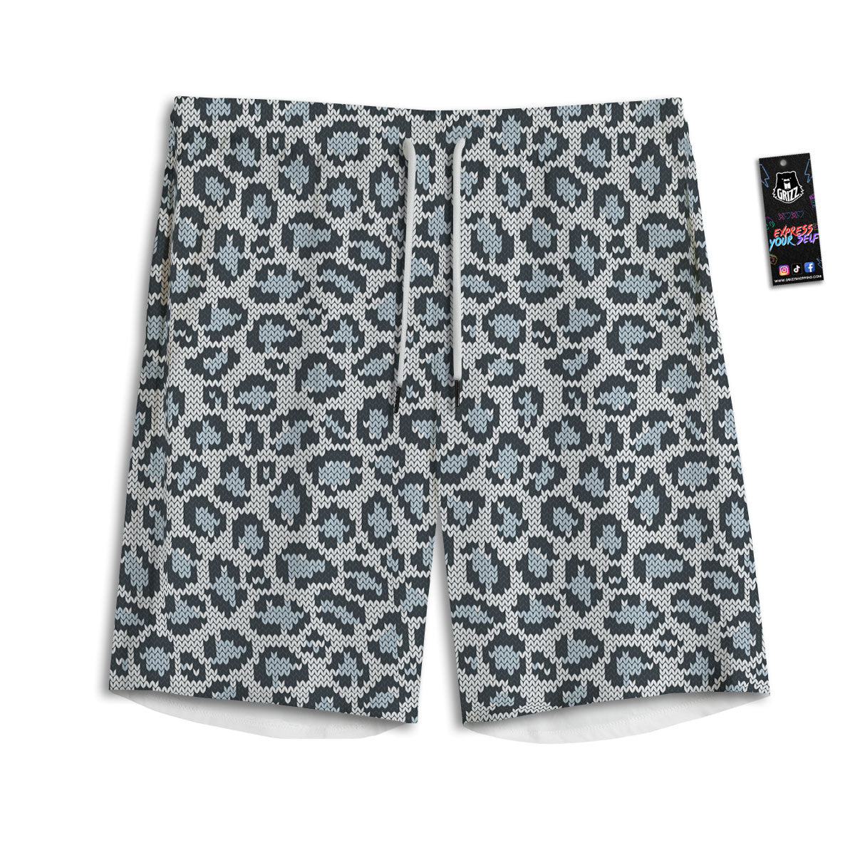 Knitted Snow Leopard Print Pattern Men's Athletic Shorts
