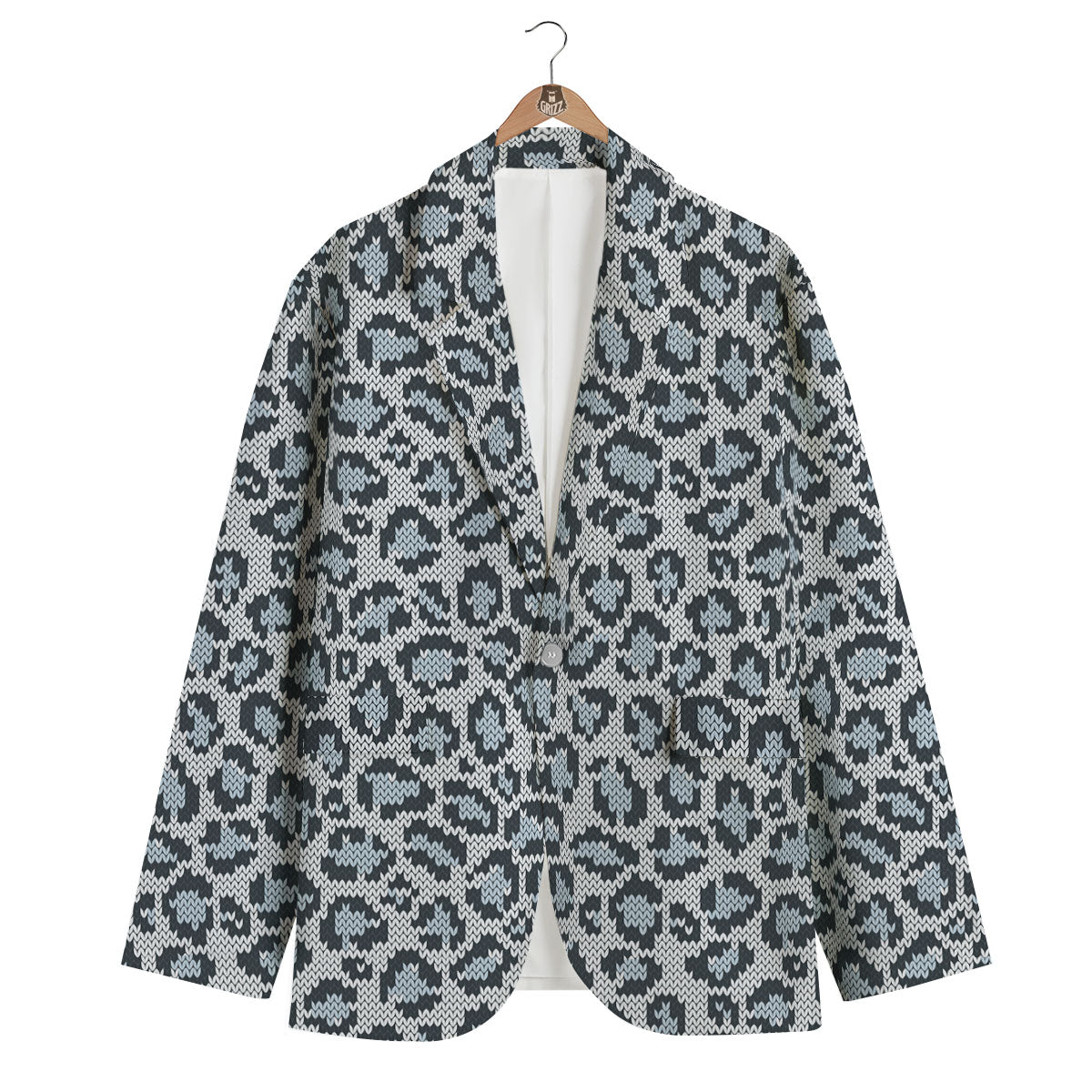 Knitted Snow Leopard Print Pattern Men's Blazer-grizzshop