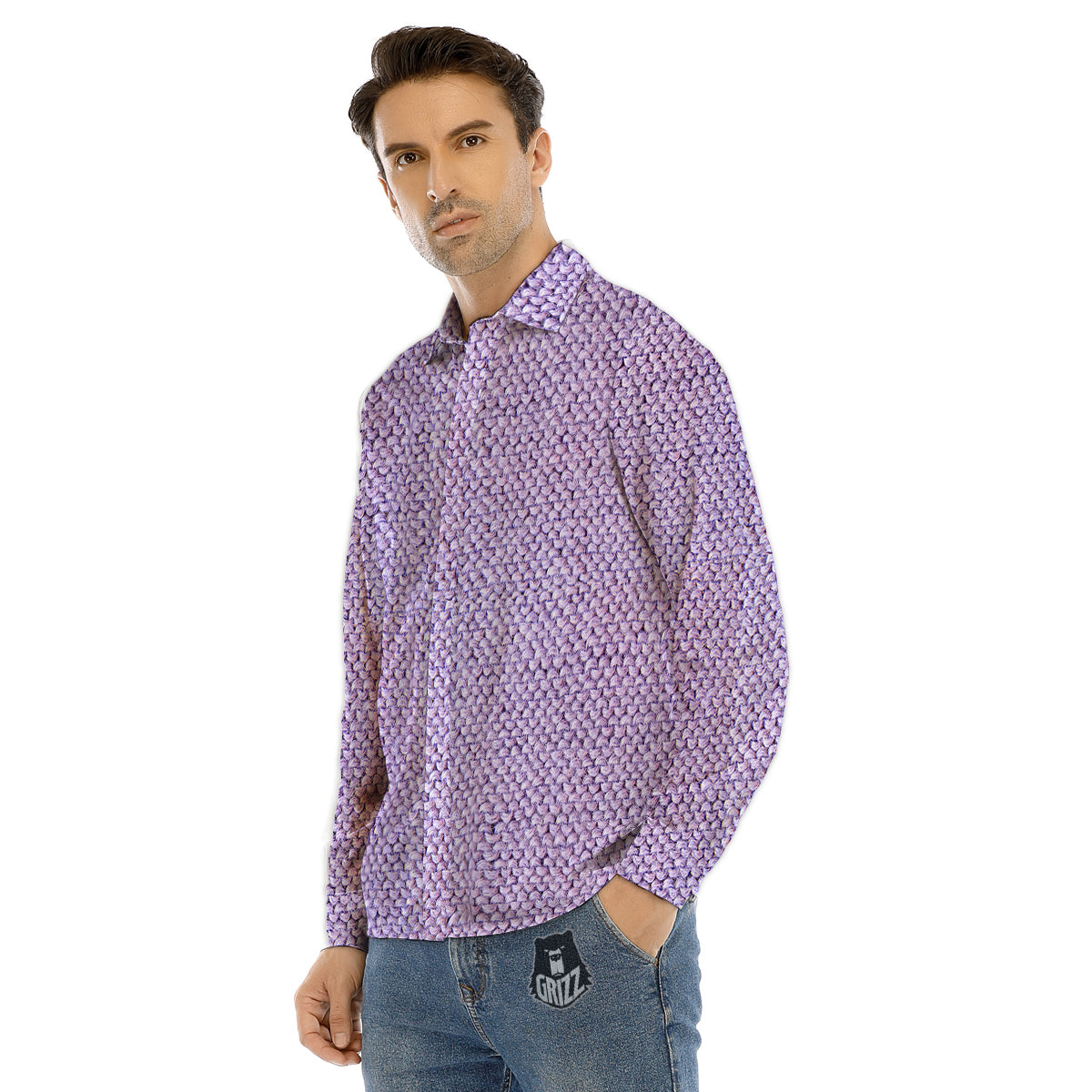 Knitted Snow Leopard Print Pattern Men's Dress Shirts-grizzshop