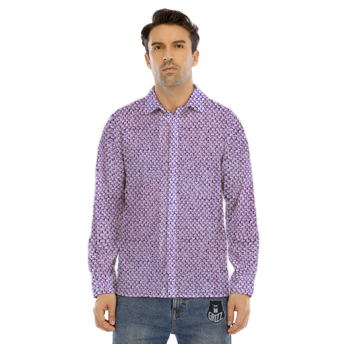 Knitted Snow Leopard Print Pattern Men's Dress Shirts-grizzshop