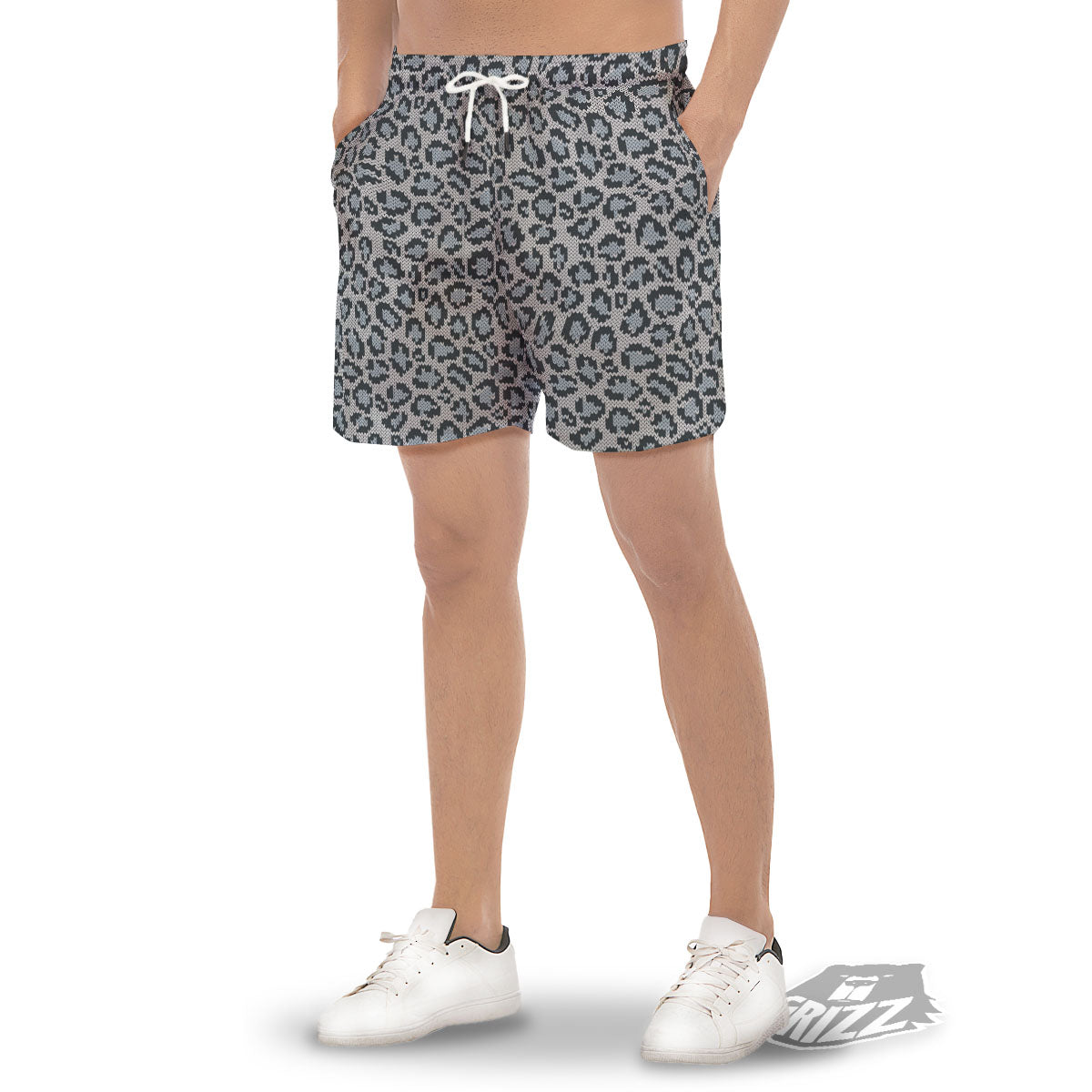 Knitted Snow Leopard Print Pattern Men's Gym Shorts-grizzshop