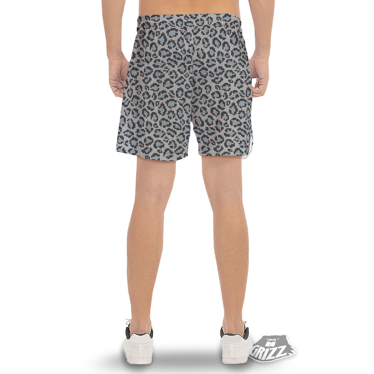 Knitted Snow Leopard Print Pattern Men's Gym Shorts-grizzshop