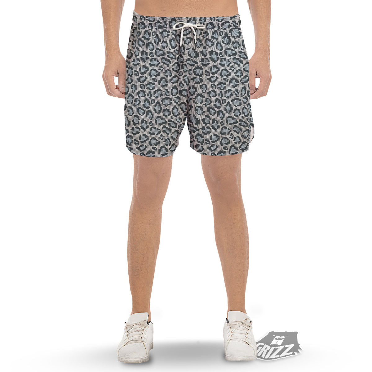 Knitted Snow Leopard Print Pattern Men's Gym Shorts-grizzshop