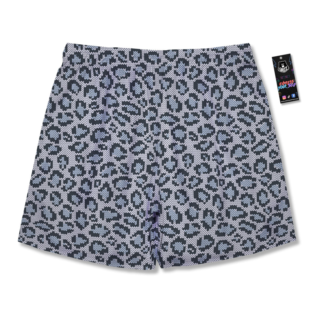 Knitted Snow Leopard Print Pattern Men's Running Shorts-grizzshop