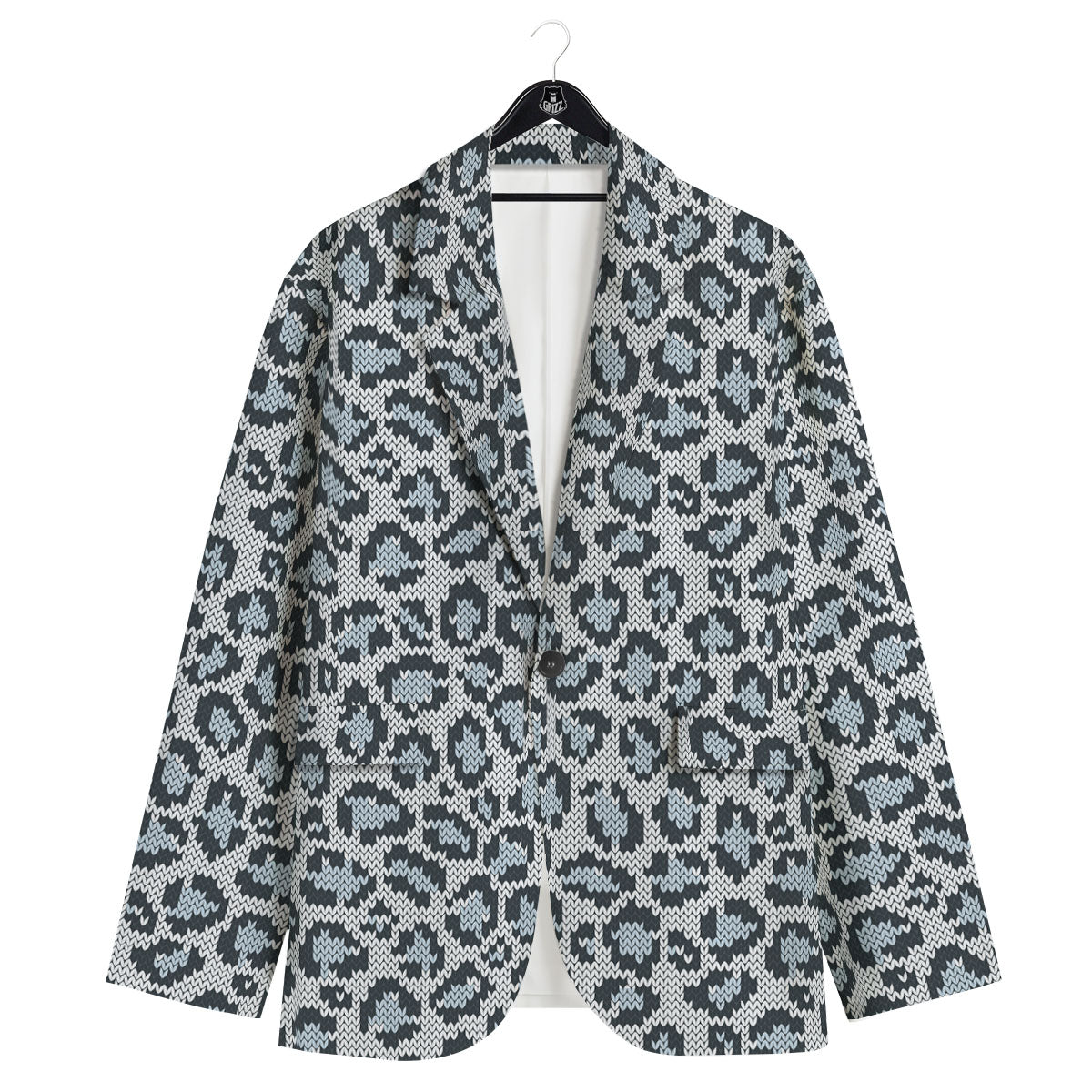 Knitted Snow Leopard Print Pattern Men's Sport Coat-grizzshop