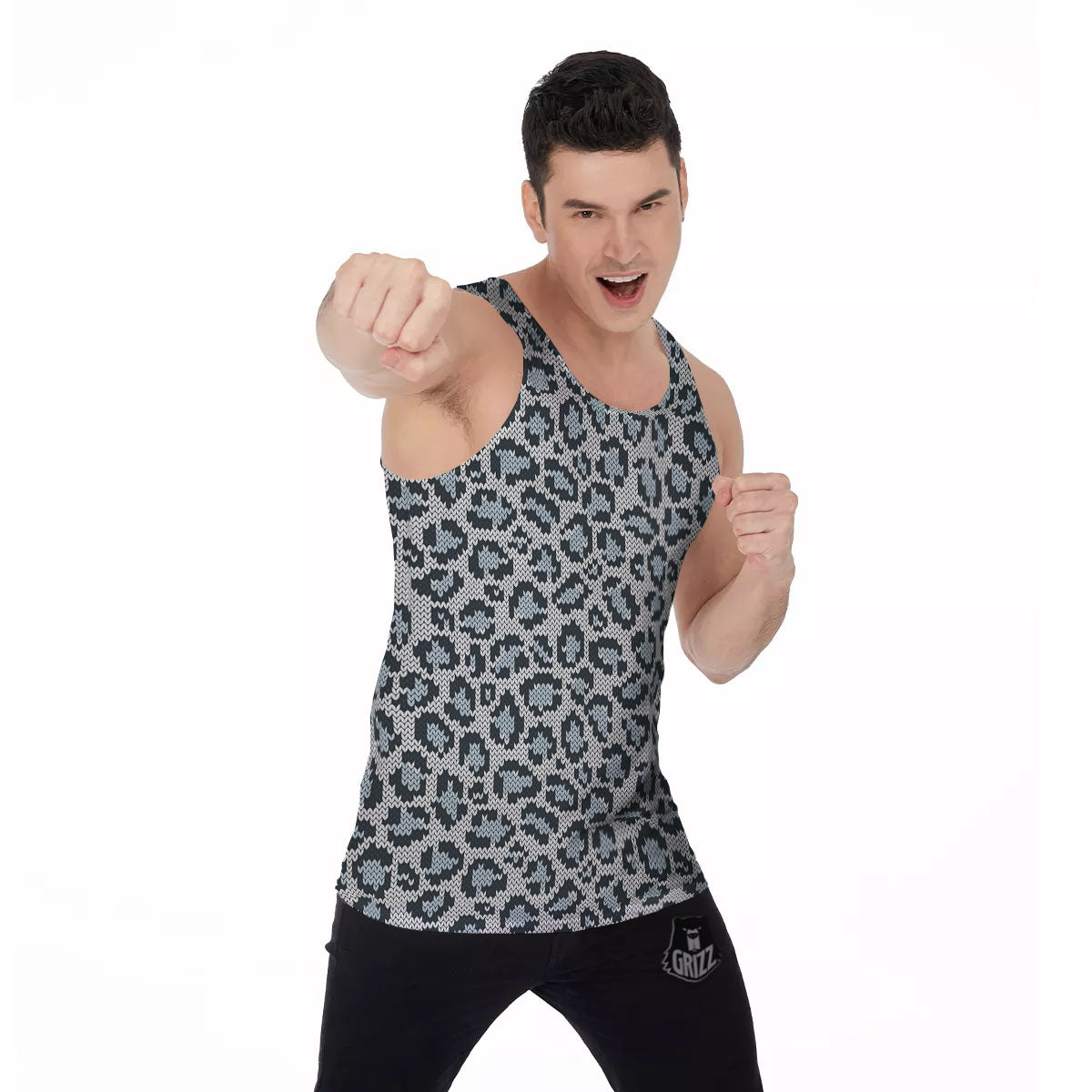 Knitted Snow Leopard Print Pattern Men's Tank Top-grizzshop