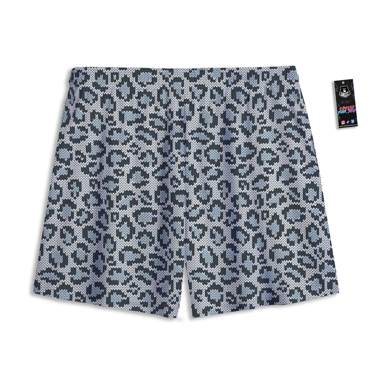 Knitted Snow Leopard Print Pattern Mesh Shorts