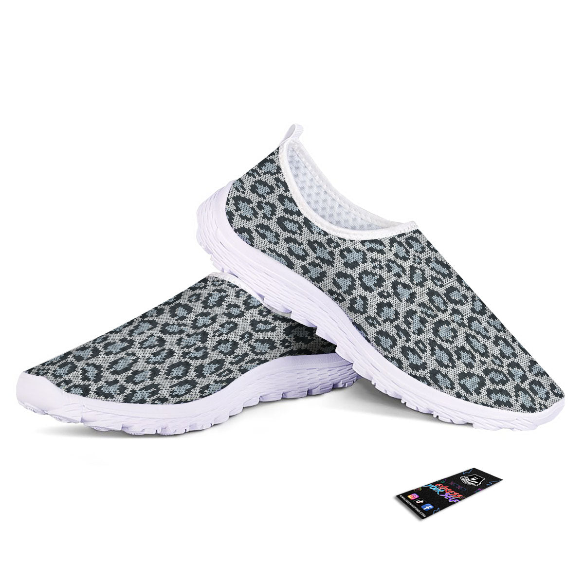 Knitted Snow Leopard Print Pattern Nurse Shoes-grizzshop
